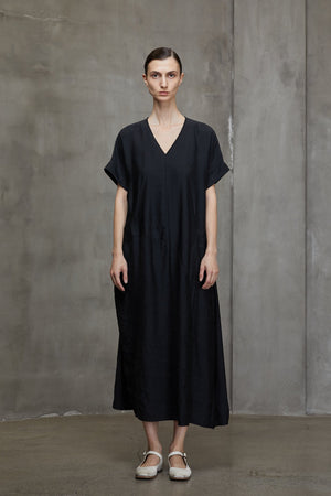 Deconstructed V Neck Dress Black