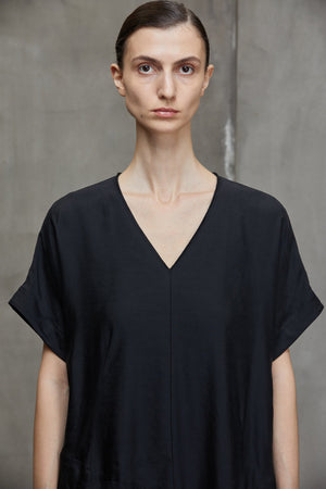 Deconstructed V Neck Dress Black