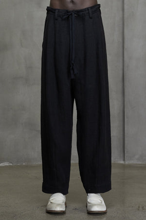 Front Pleats Drawstring Trousers Black