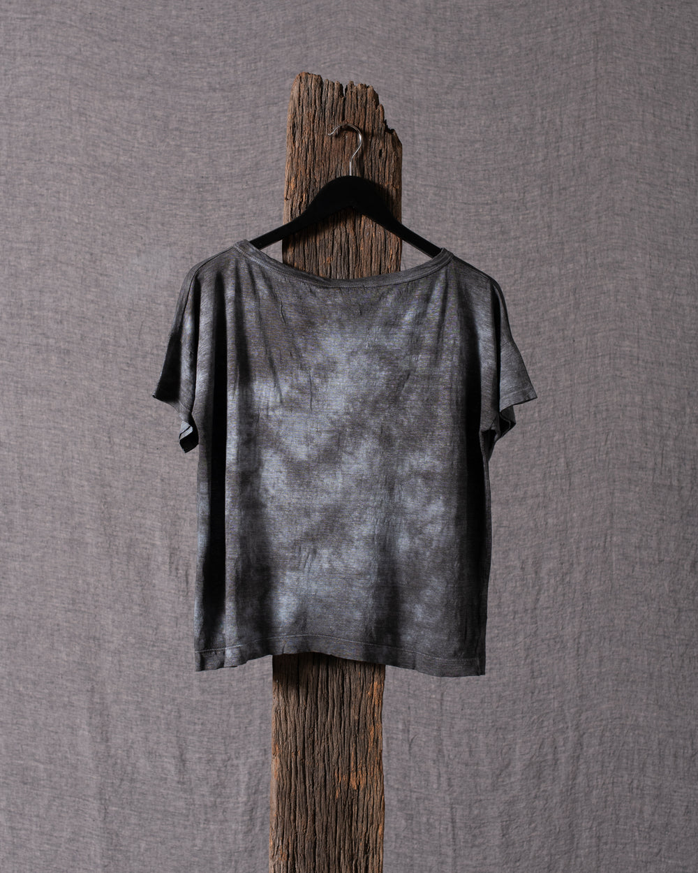 Shade Effect Linen Boxy Tee Shirt - Nero