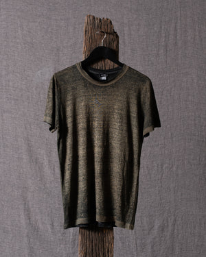 Man Short Sleeves Linen T Shirt N/Sughero