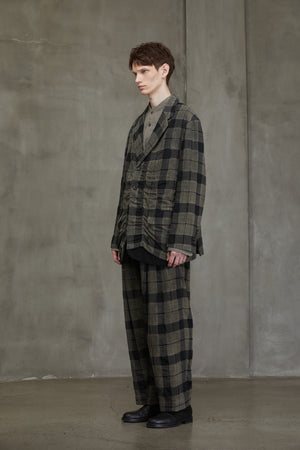 Plaid Raw Edge Shoulders Three Button Jacket