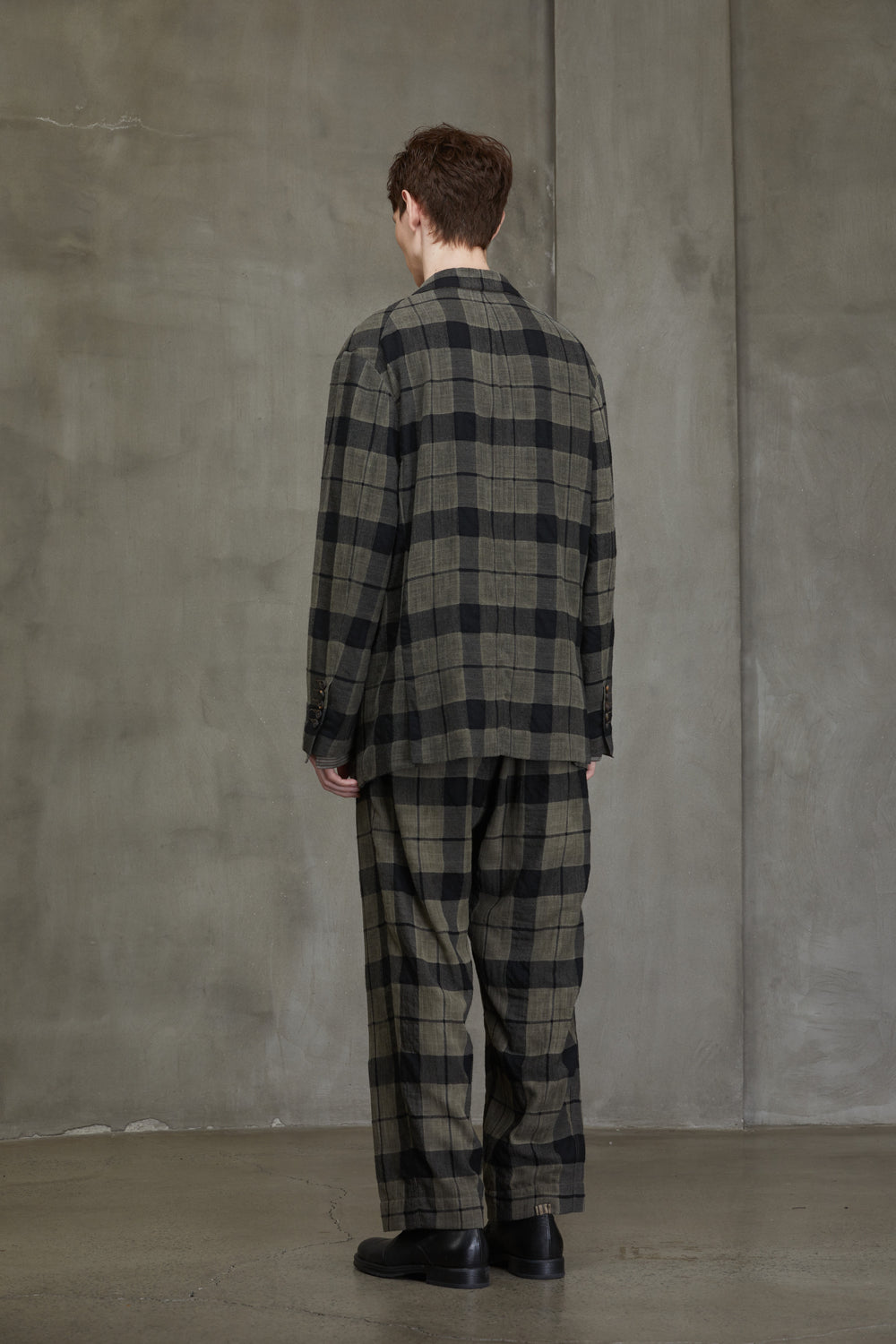 Plaid Raw Edge Shoulders Three Button Jacket