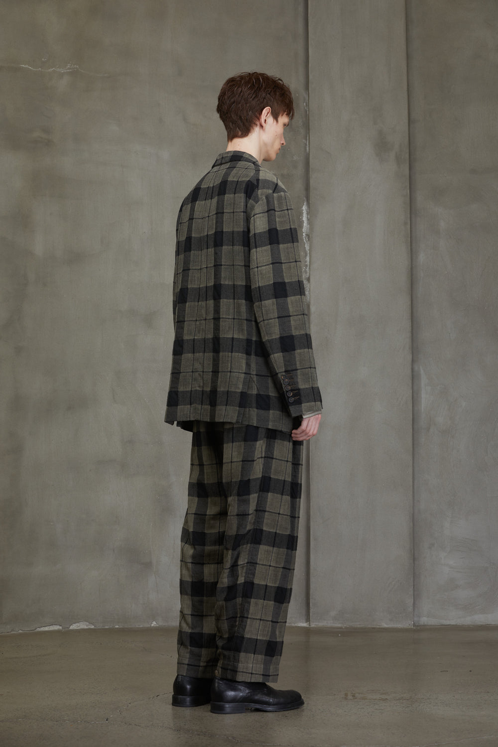 Plaid Raw Edge Shoulders Three Button Jacket