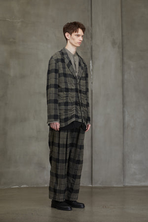 Plaid Raw Edge Shoulders Three Button Jacket