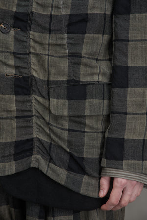 Plaid Raw Edge Shoulders Three Button Jacket