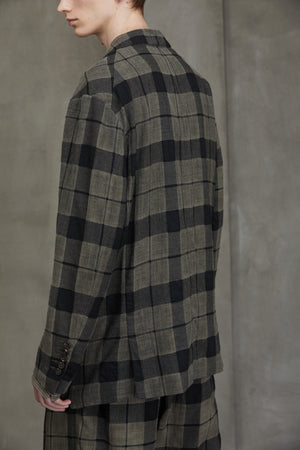 Plaid Raw Edge Shoulders Three Button Jacket