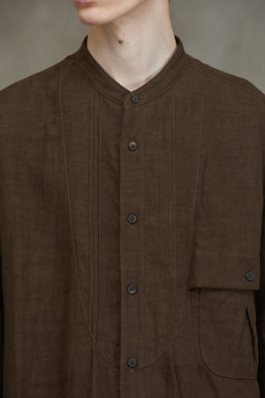 Pleated Pocket Mandarin Collar Shirt