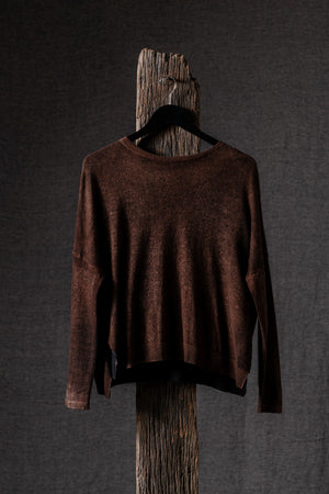 Woman Boat Neck Oversized Pullover with Slits Cashmere N/Brownie