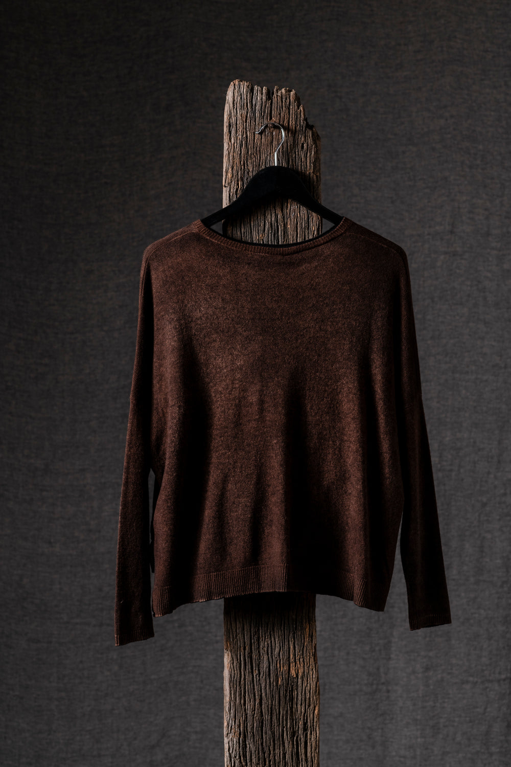 Woman Boat Neck Oversized Pullover with Slits Cashmere N/Brownie