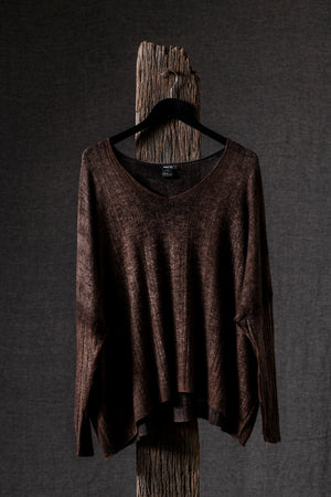 Woman V Neck Superlight Cashmere Boxy Pullover N/Brownie