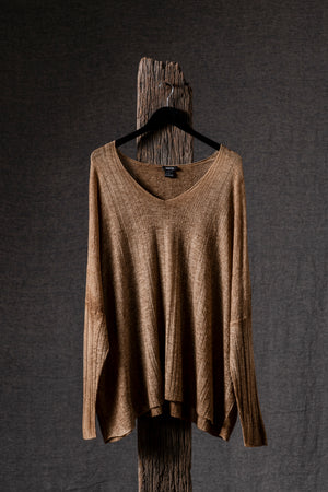 Woman V Neck Superlight Cashmere Pullover Sughero