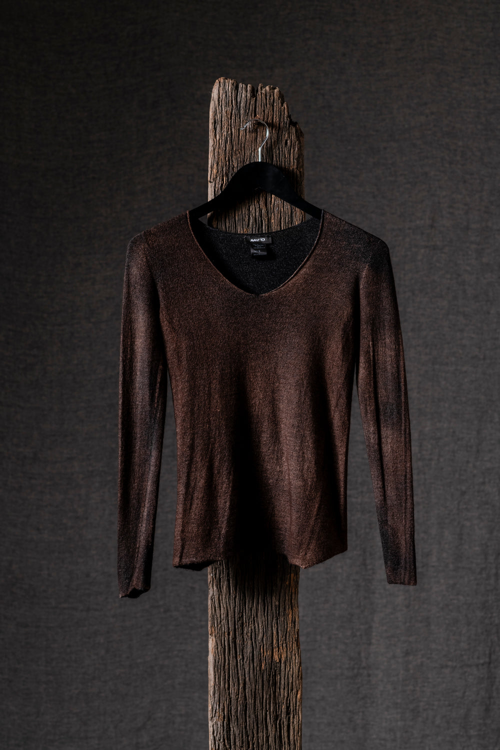 Woman V Neck Reversible Stretch Pullover N/Brownie