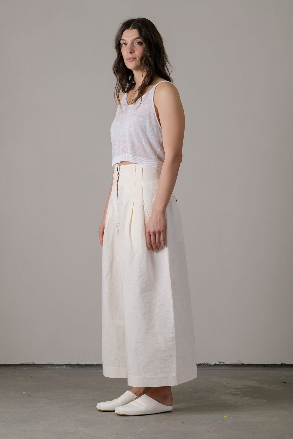 Cotton Linen High Waist Pants Milk