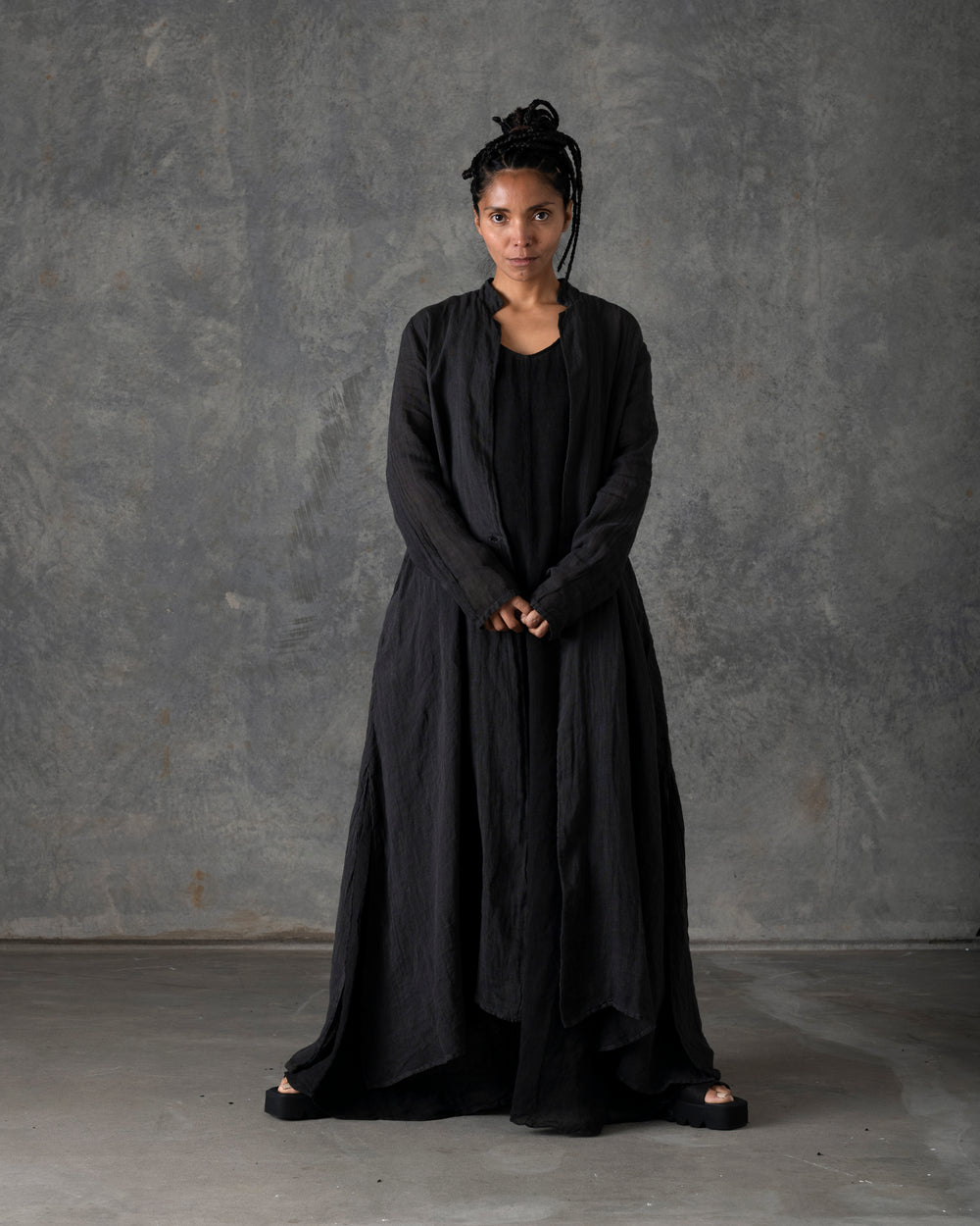 Unlined Long Duster Dark Grey T-200