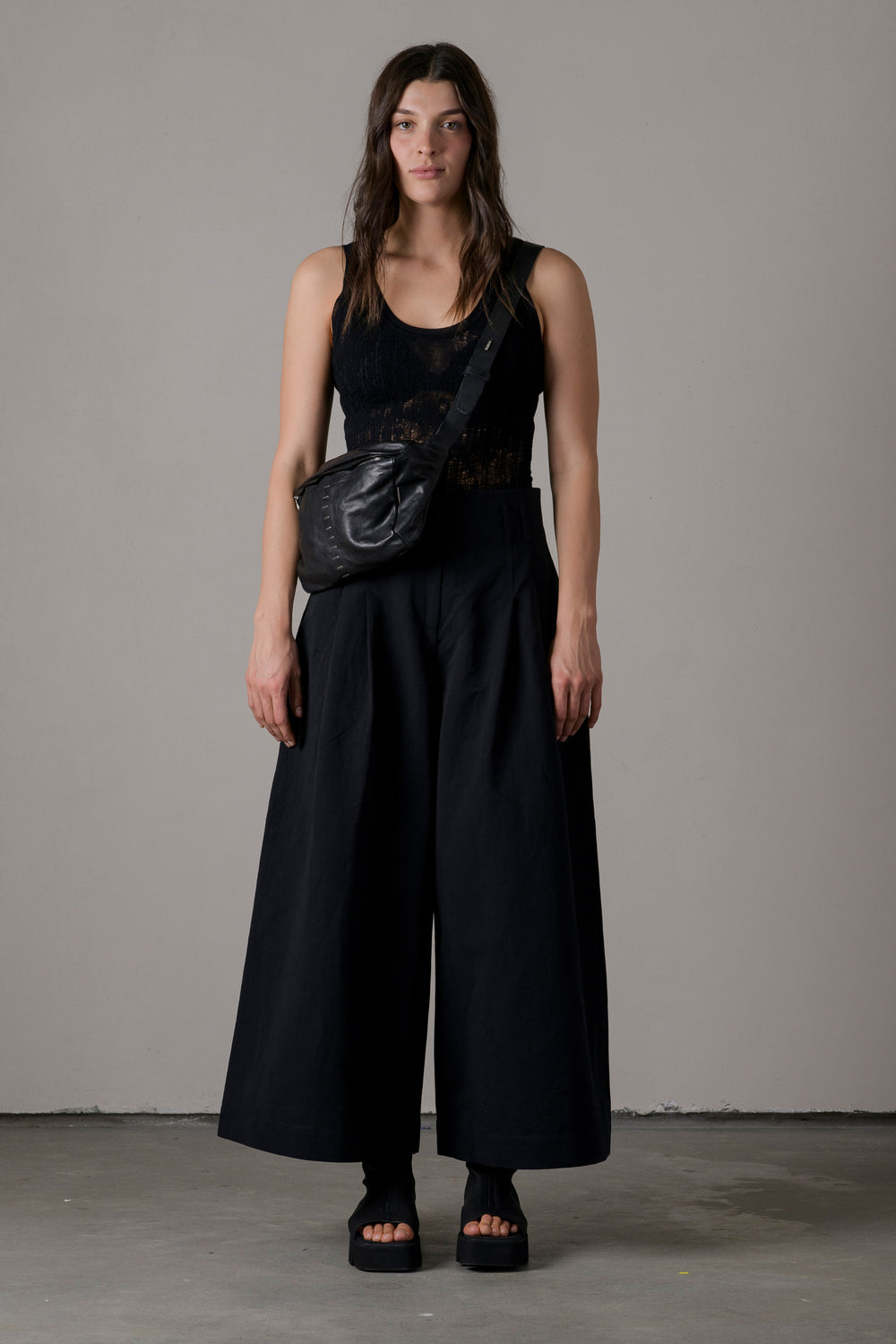 Cotton Linen High Waist Pants Black