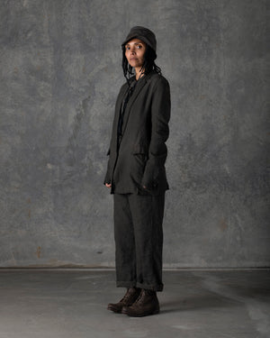 Single Button Long Jacket Dark Grey / Brown T-103