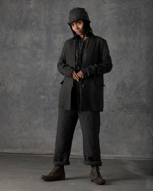 Single Button Long Jacket Dark Grey / Brown T-103