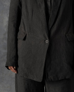 Single Button Long Jacket Dark Grey / Brown T-103