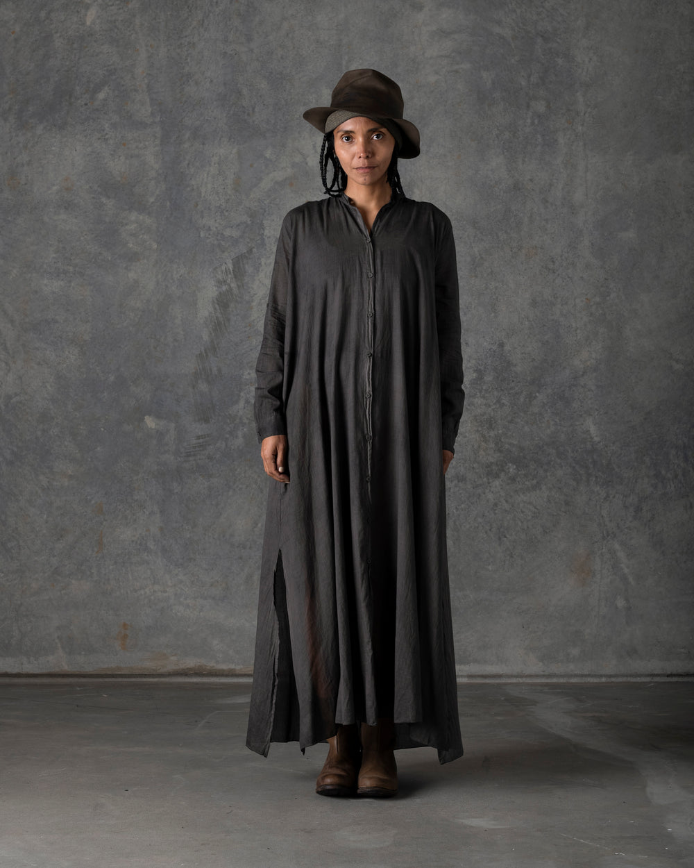 Long Large Cotton Shirt Dark Grey T-213