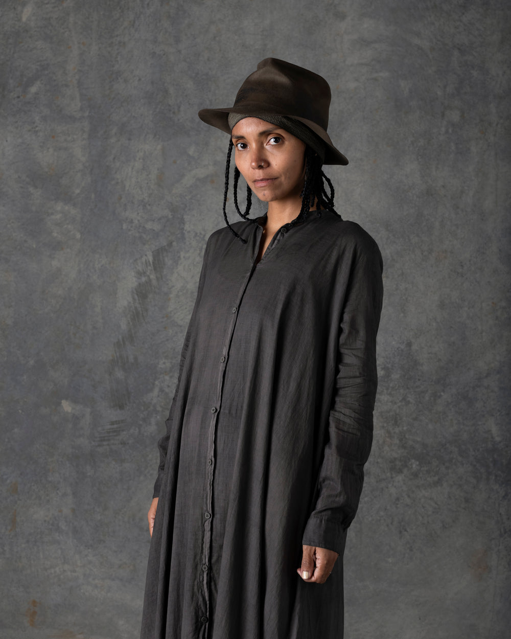 Long Large Cotton Shirt Dark Grey T-213