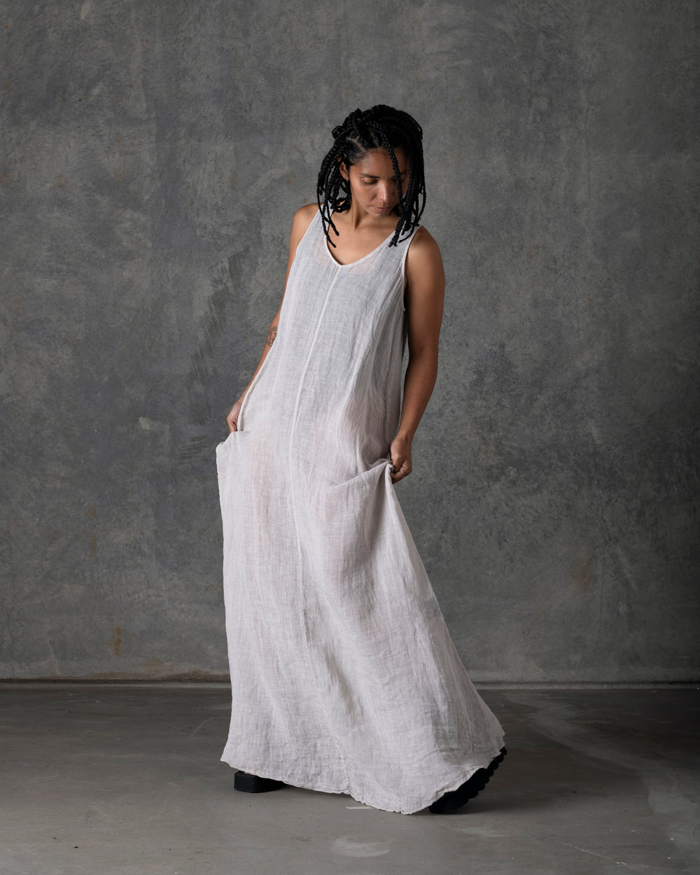 Long Tank Dress Off White T-200