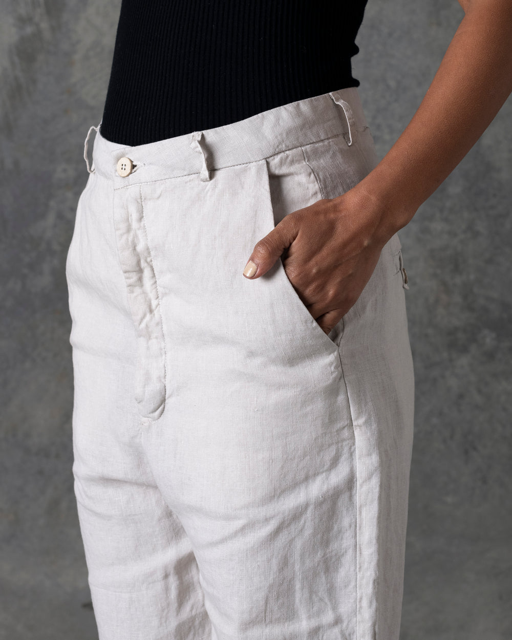 Over Fit Pant Button Closure Off White T-106