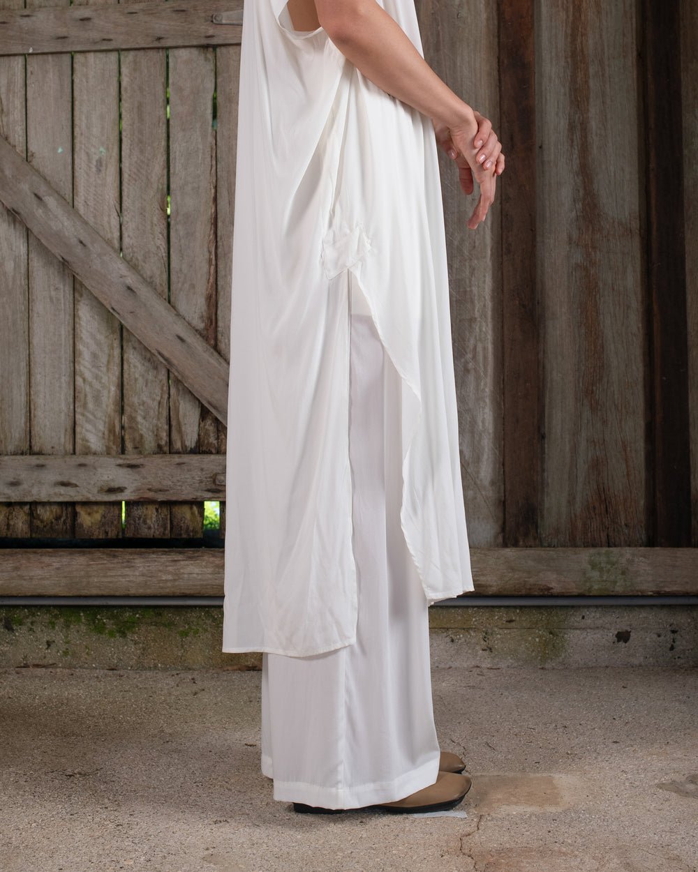 High Waist Pant Stretch Silk White