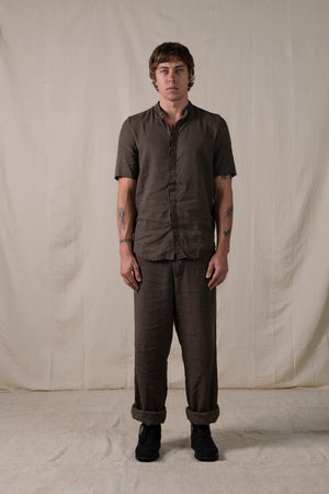 Back Buckle Pants Linen Brown