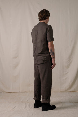 Back Buckle Pants Linen Brown