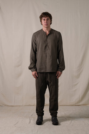 Front Panel Pants Cotton Brown