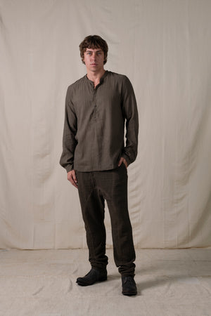 Front Panel Pants Cotton Brown