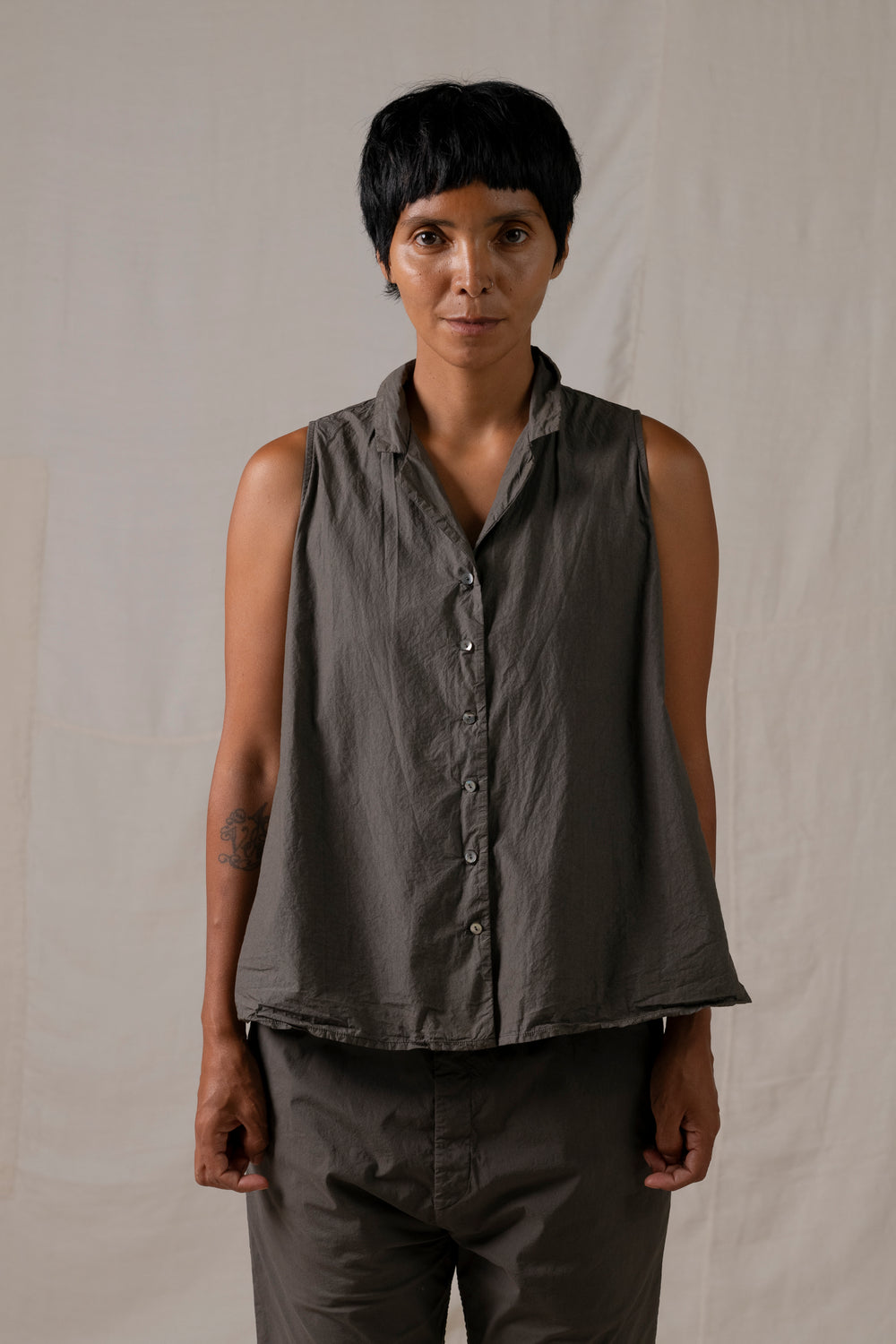 Sleeveless Collar Shirt TC Antracite