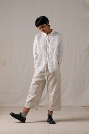 Pinstriped Wide & Short Trousers Natural