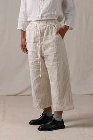 Pinstriped Wide & Short Trousers Natural