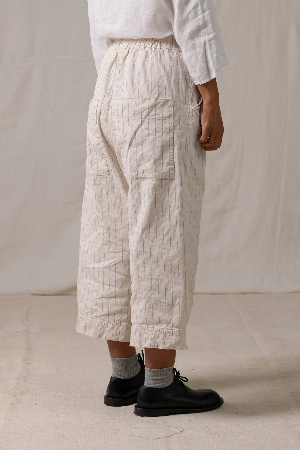 Pinstriped Wide & Short Trousers Natural