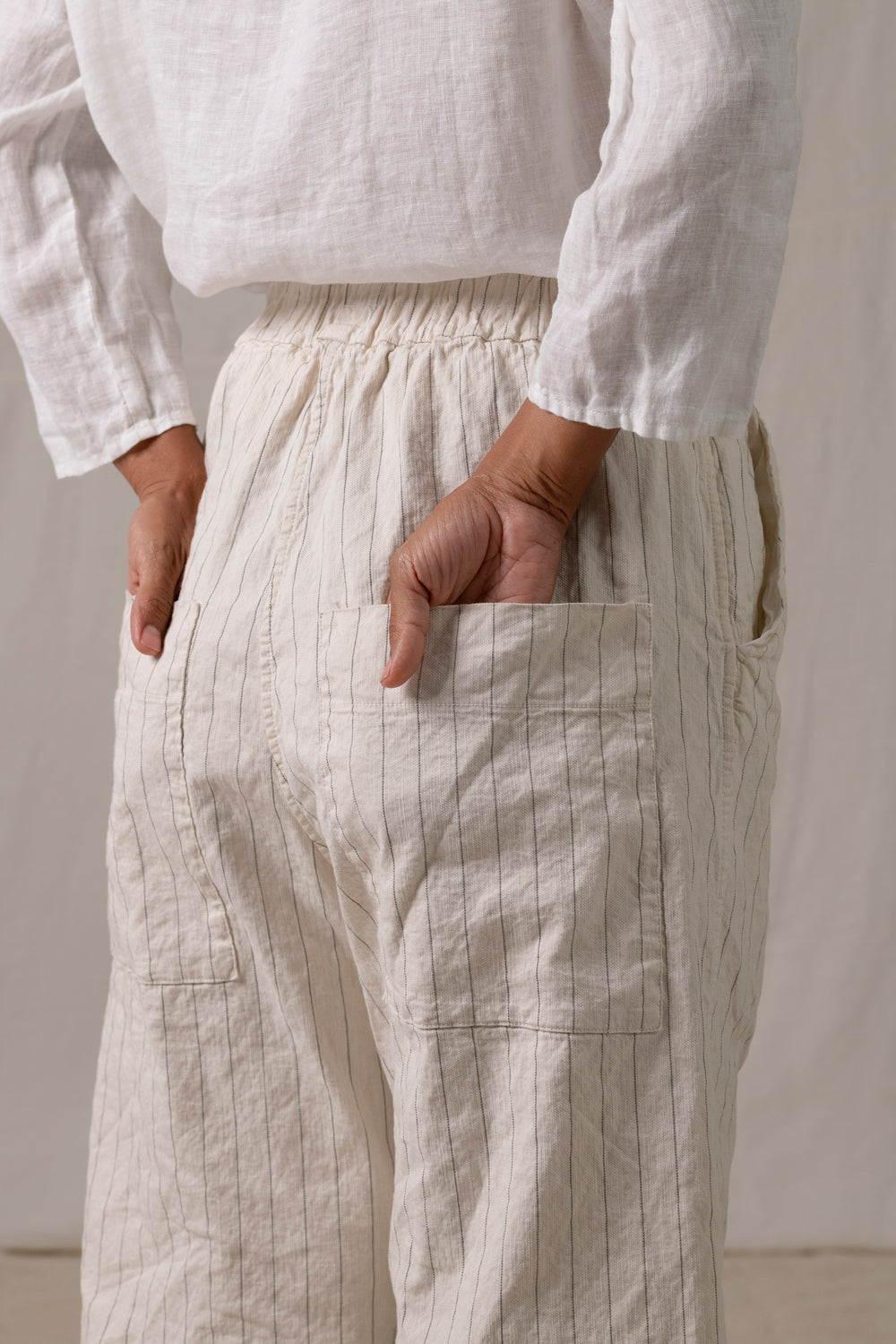 Pinstriped Wide & Short Trousers Natural