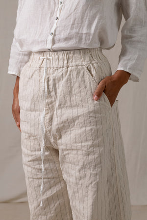 Pinstriped Wide & Short Trousers Natural