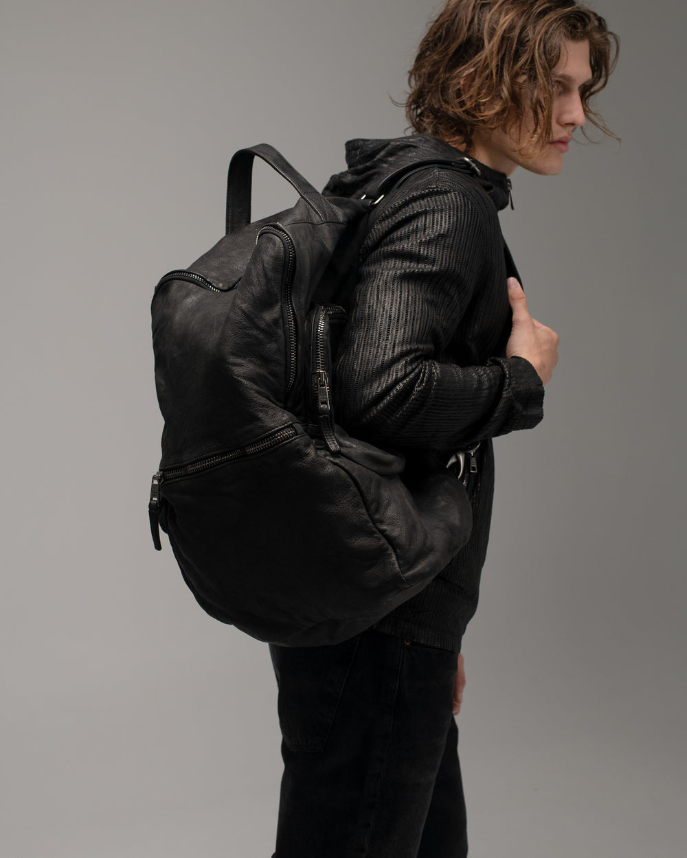 Leather Weekend Backpack Nero