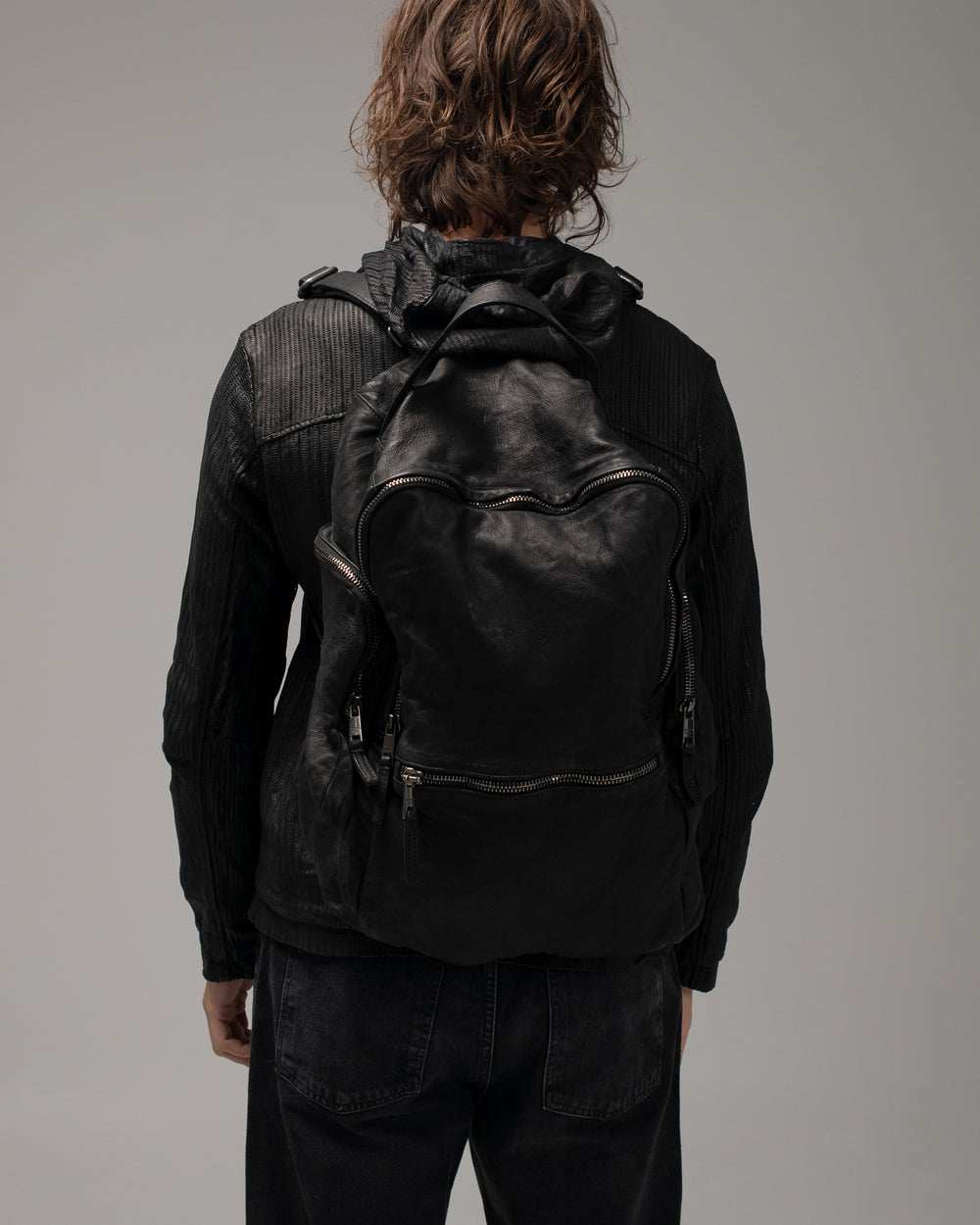 Leather Weekend Backpack Nero