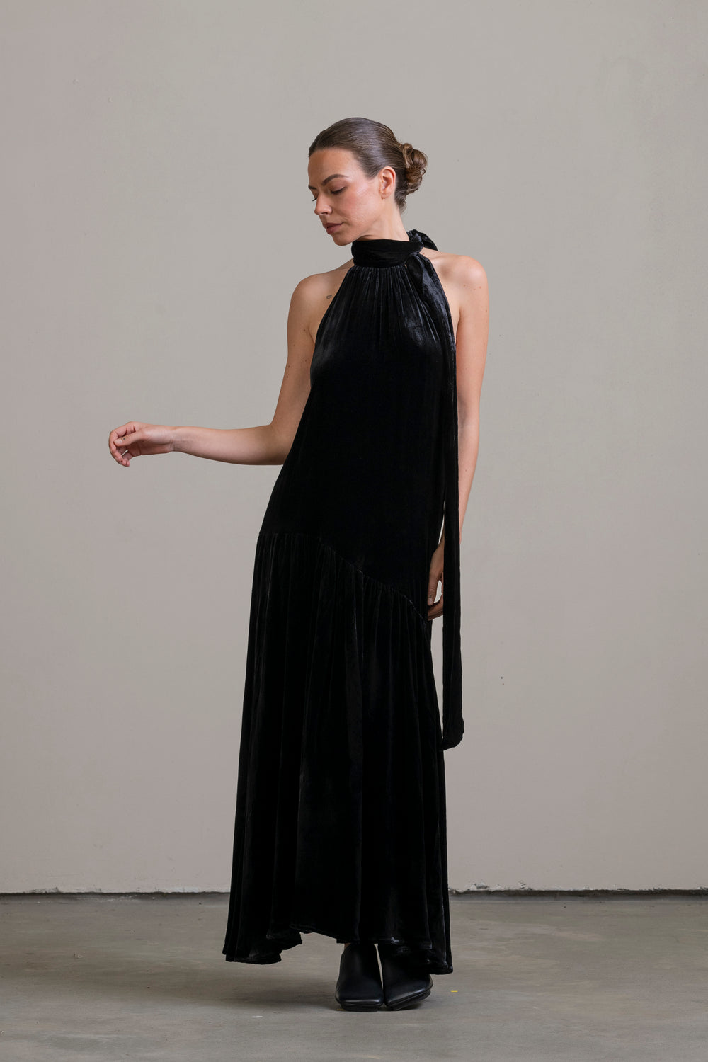 Velvet Halter Dress Black