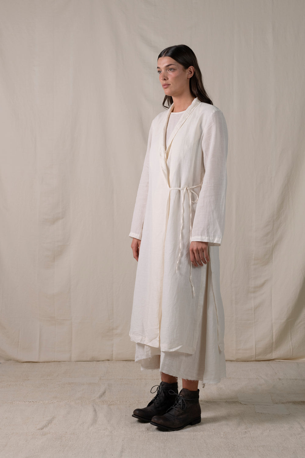 Kimono Coat Central Back String White