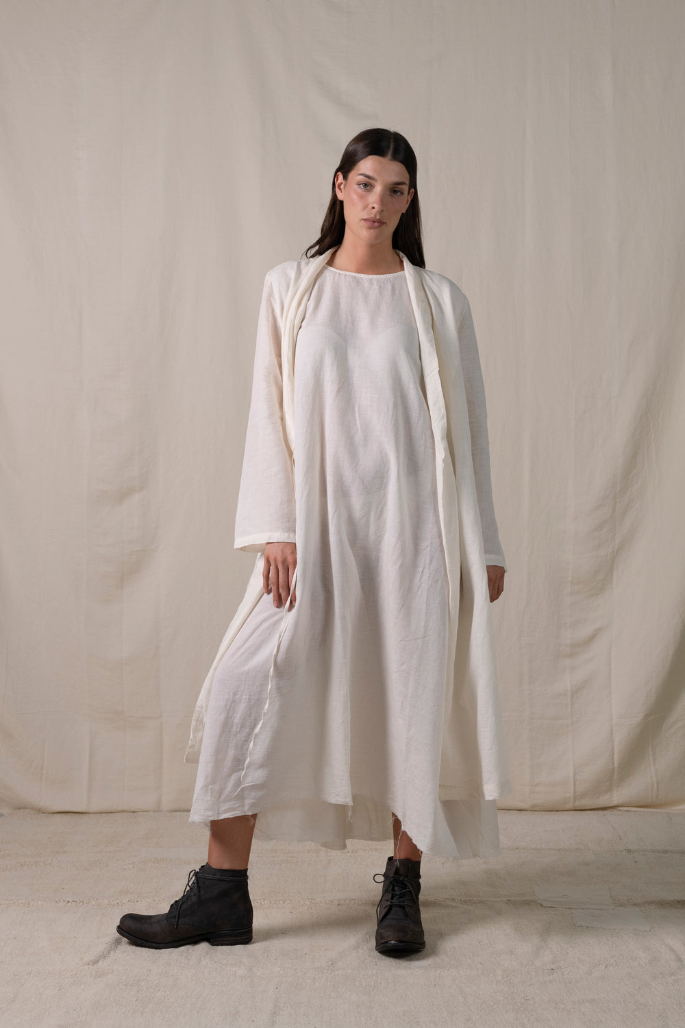 Kimono Coat Central Back String White