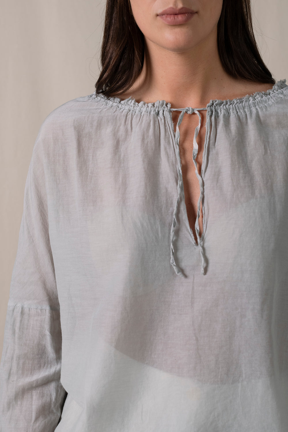 Pleated Blouse with Strings Light Grey