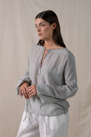 Pleated Blouse with Strings Light Grey