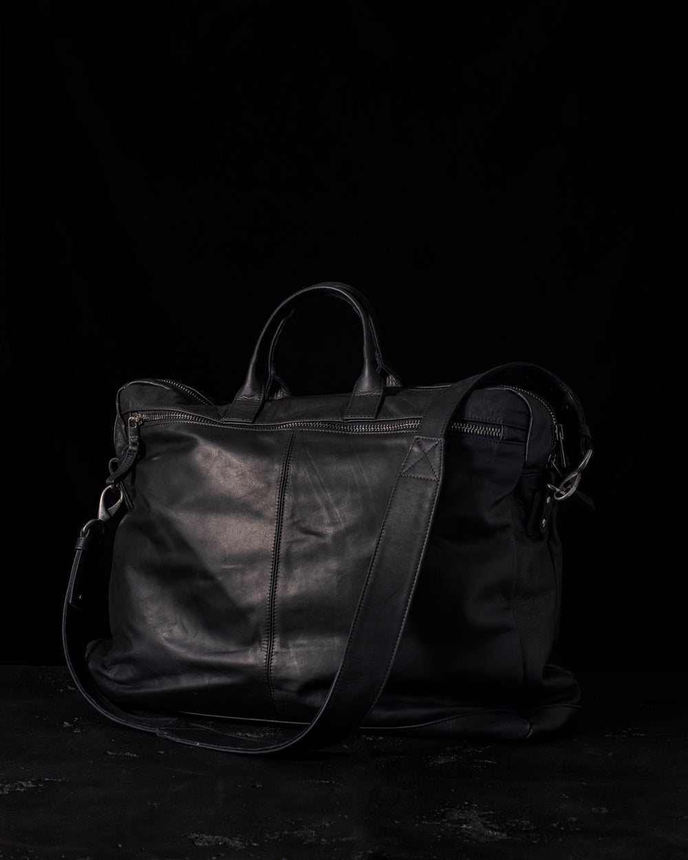 Leather Weekender Bag Nero