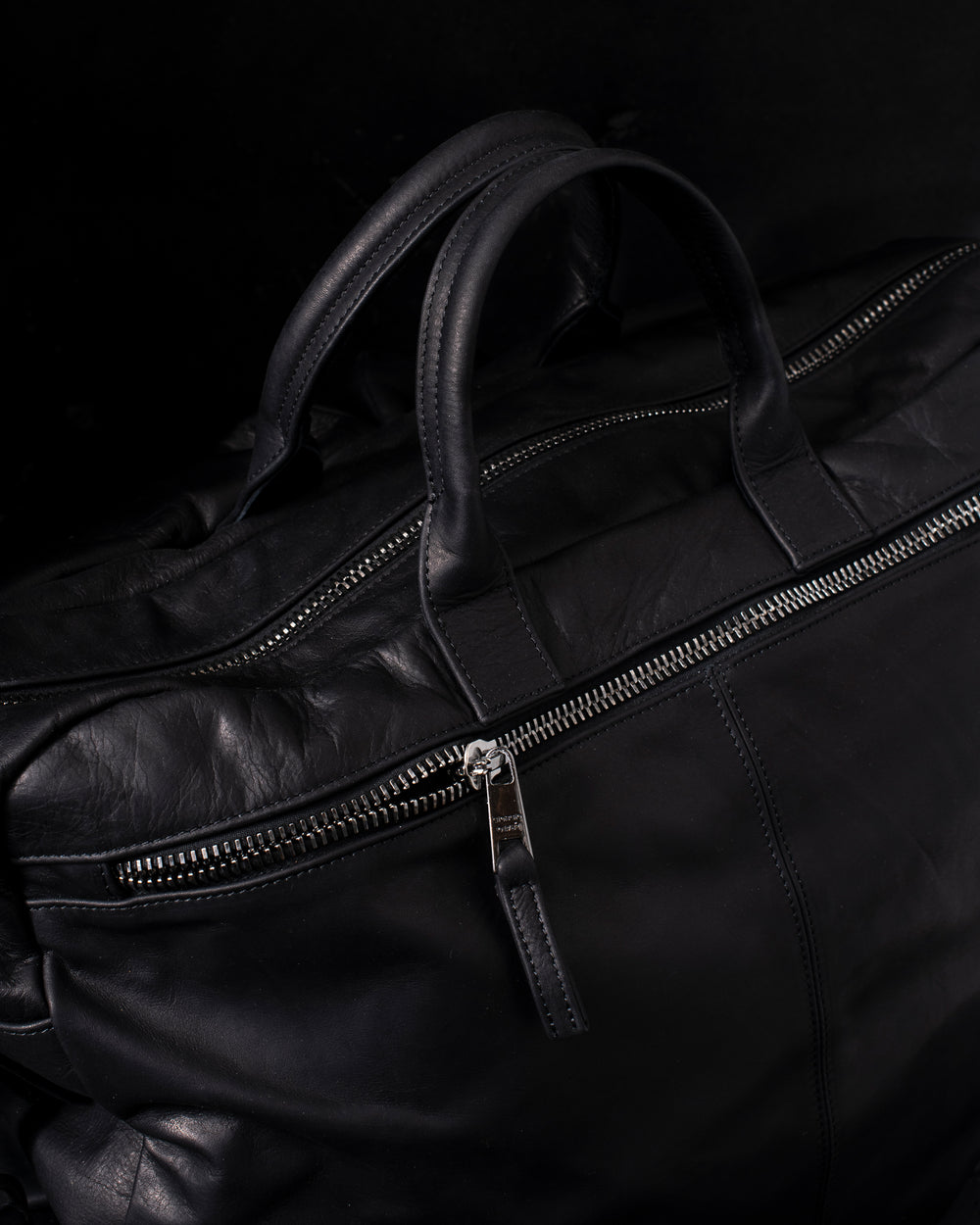 Leather Weekender Bag Nero