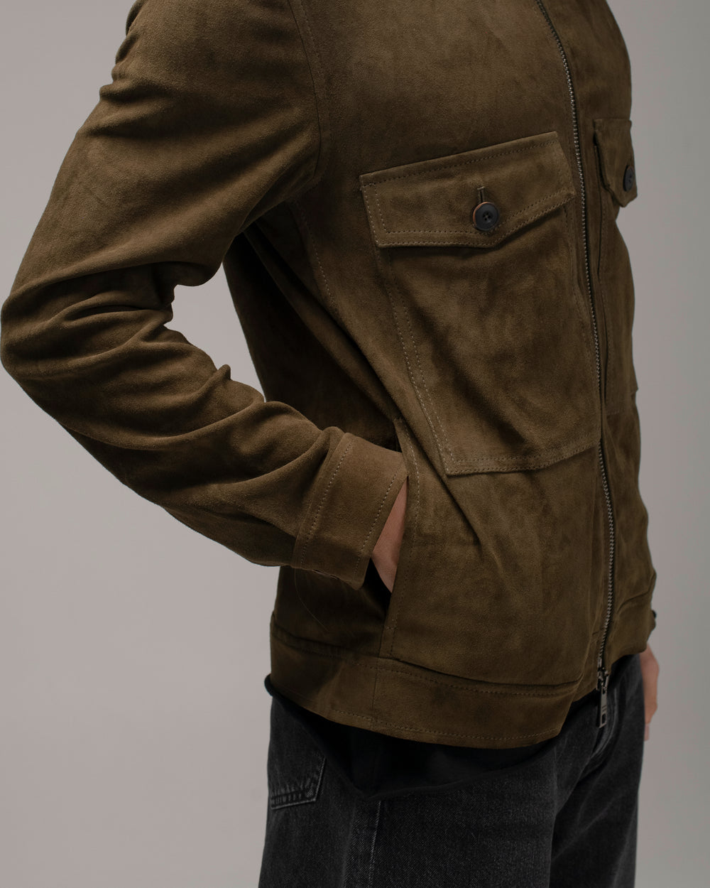 Stretch Suede Zip-up Jacket Jungle