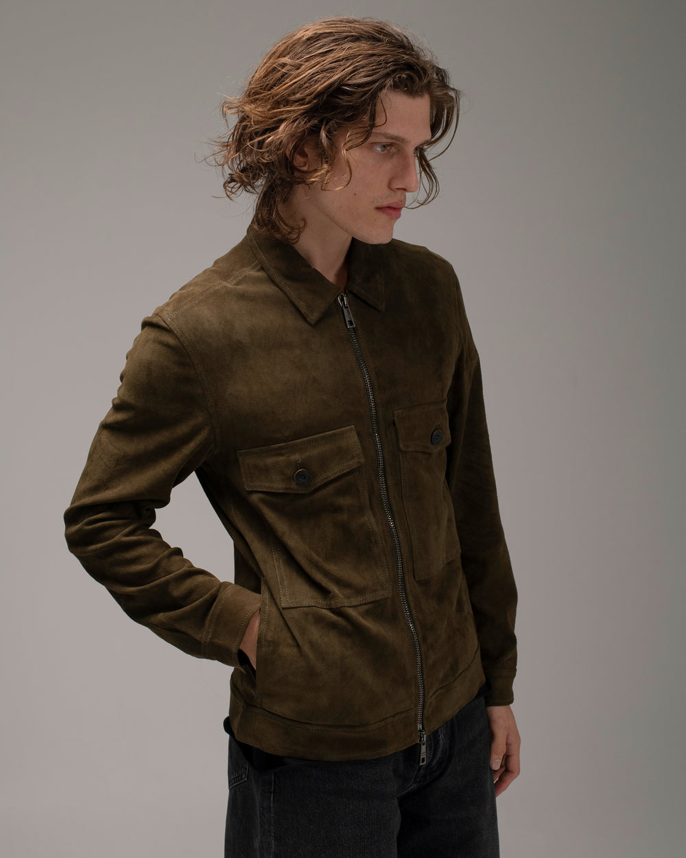 Stretch Suede Zip-up Jacket Jungle