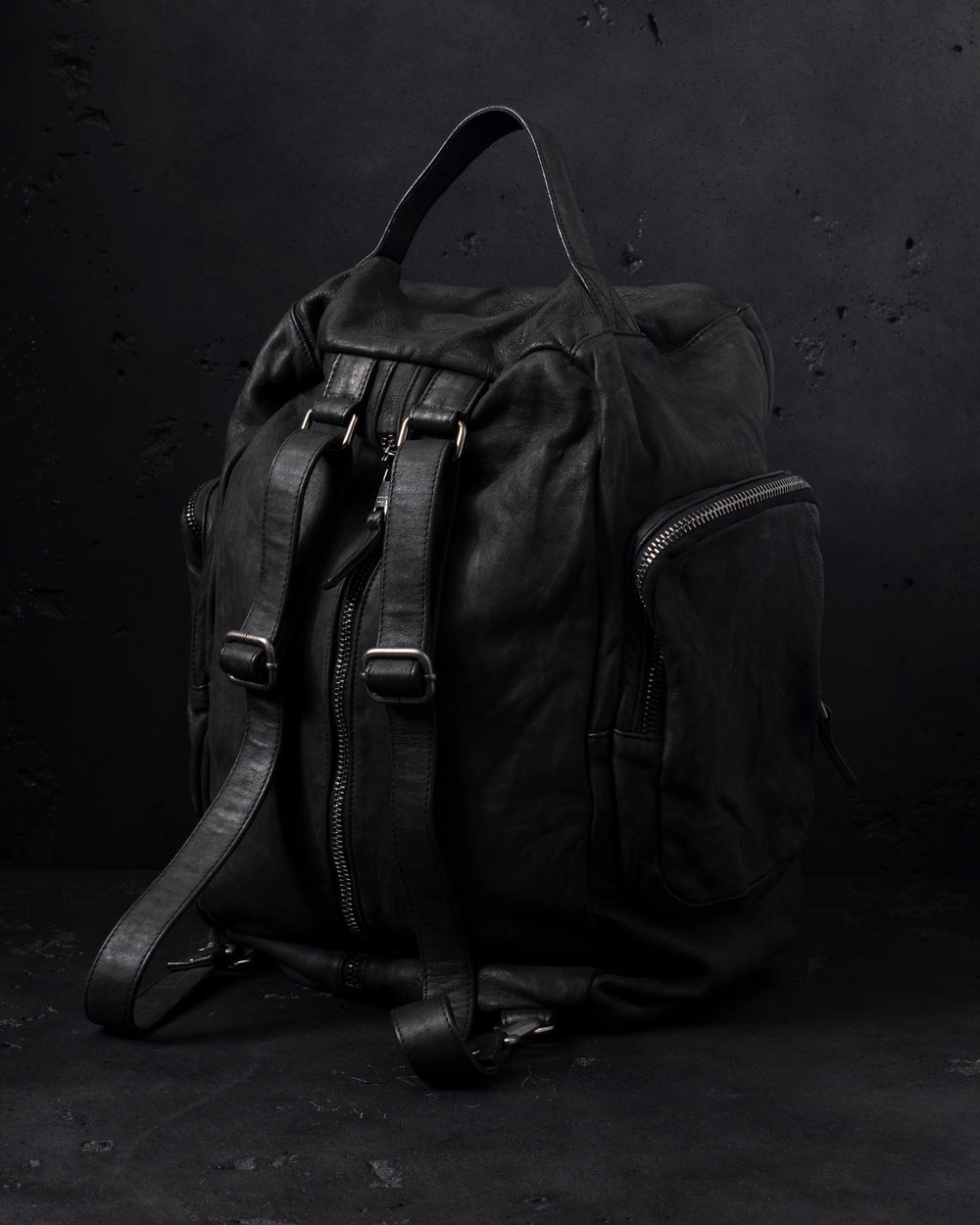 Leather Weekend Backpack Nero